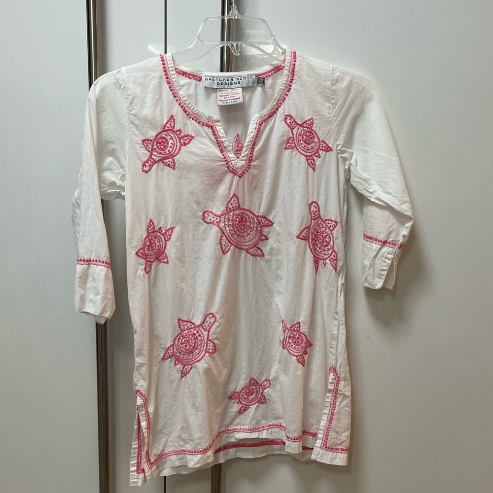Gretchen Scott Designs Coverup Pink White Turtles Girls 8-10